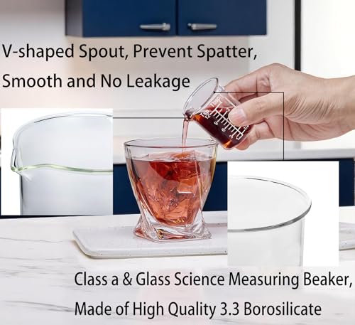 Ackers Etching Scale Measuring Glass V-Shaped Spout Made of High Borosilicate Glass Measuring for Kitchen or Restaurant, Easy to Read,60ML (2 Oz) 丨(2 Pack) - size: 60 ml (2 oz, 1/4 cup)