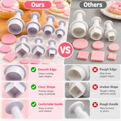 6 PCS Fondant Cutters, Small Round & Square Plunger Cookie Cutter Set - color: Square + Round