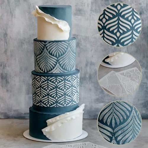 Cake Stencils - Cookie Stencils for Royal Icing, Templates for Buttercream Decorating, Baking Stencil, Mesh Reusable Spray Fondant Cookies, Paiting (18xDesigns with Scraper and 50xPins)