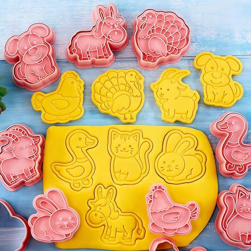 8 Pcs Farm Animal Cookie Cutter Stamp Set for Baking - color: New Farm Animal