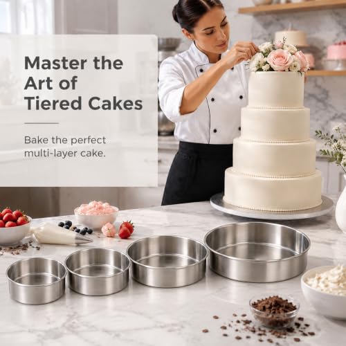 Leonyo 4-6-8-9 In Cake Pans Set of 4, Round Cake Tins for Baking, 2" Deep - size: 4+6+8+9x2 Inch