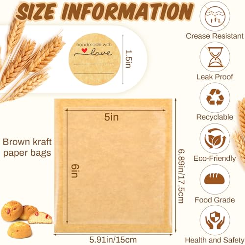 Outus 100 Pcs Cookie Packaging Bags with Seal, 5.7 x 6.5 Inch, Brown - color: Brown, size: 5.7 x 6.5 Inch