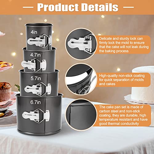 Springform Pan Set of 4,Heighten Non-stick Round Cake Pan Set with Removable Bottom,Includes 4 Pieces 4" 4.7" 5.7"6.7'',Leak-Proof Baking Pans