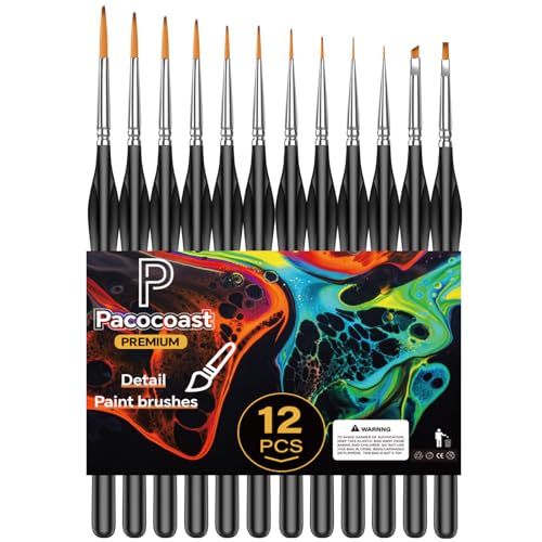 12Pcs Detail Paint Brushes Set for Miniature Fine Art Painting - color: Silver, Black