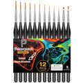 12Pcs Detail Paint Brushes Set for Miniature Fine Art Painting - color: Silver, Black