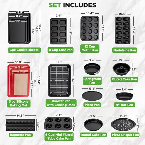 NutriChef 42-Piece Nonstick Bakeware Set | Carbon Steel Baking Pans Set with Oven Mitts, Muffin Trays, Cookie Sheets, Loaf Pan, & Accessories for Cakes, Pizza & Bread. - size: 42-Piece Set 2026 edition