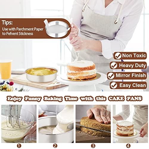 P&P CHEF 6 Inch Cake Pan, Stainless Steel Round Cake Pans, Silver & 4 Pcs - color: Silver, size: 6 Inch