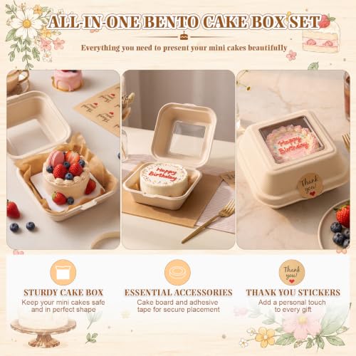 Bento Cake Box Clamshell Container Kit, 50 Set, Wooden Color - color: Wooden Color