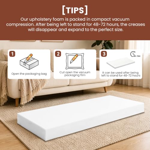 Upholstery Foam 3" x 24" x 72", 1PC High Density ﻿Foam Couch Padding - size: 3" x 24" x 72"