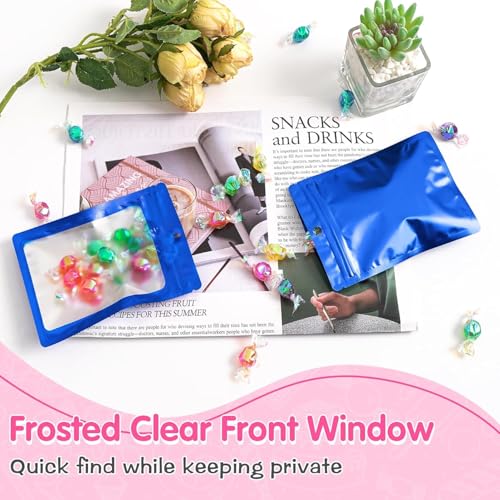 FUNFERY 100 Pack Mylar Resealable Bags, Blue Foil Packaging Bags - color: Blue, size: 3.5 x 6.3 inch