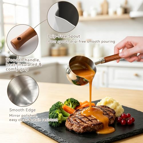 10Oz Butter Warmer Pot,Melting Pot Stainless Steel Sance Pan for Milk,Coffee,Chocolate Melting
