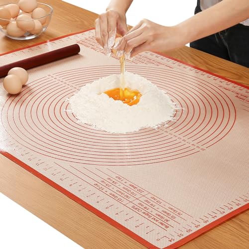 Silicone Pastry Mat 34x26 Inch Nonstick Baking Mat -Perfect for Dough, Pastry, Bread, Dough Rolling, Kneading Board, Pie Crust, Fondant, Pasta/Pizza, Kitchen Counter Mat - color: Red, size: 34"L x 26"W