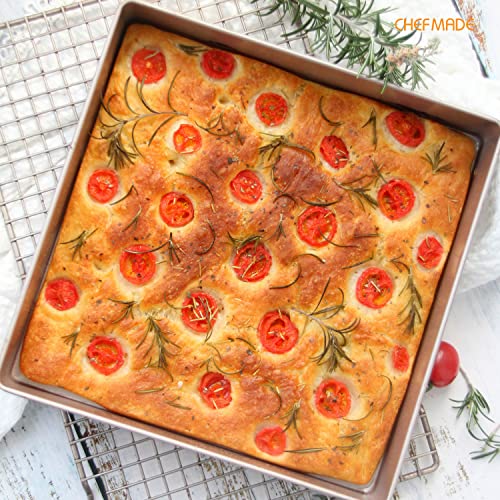 CHEFMADE 11-Inch Square Cake Pan, Non-Stick Deep Dish Bakeware for Oven Baking (Champagne Gold) - size: 11" Square