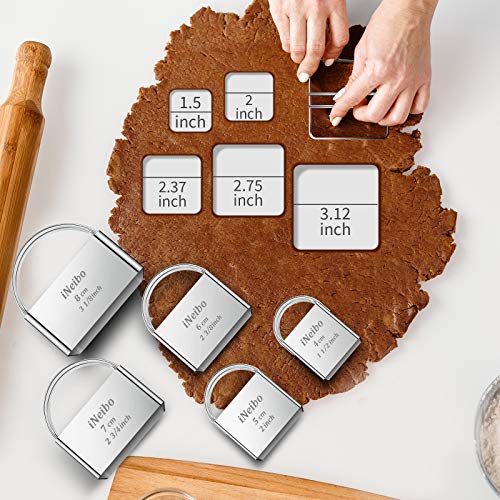 iNeibo Biscuit Cutter Set (5 Pcs/Set), Square Cookies Cutters with Handle, Professional Stainless Steel Pastry Dough Tools Metal Baking Tools Set - style: Square Biscuit Cutter