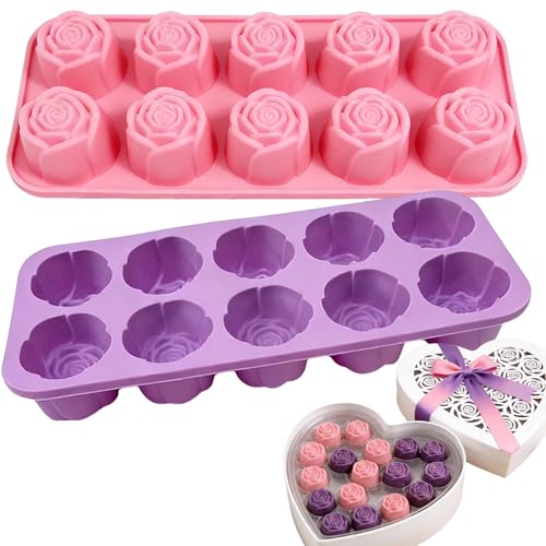2Packs Silicone Valentine Chocolate Molds 10-Cavity Rose-Shaped - color: Rose bomb