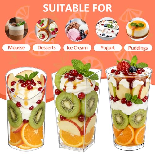 Eupako 120 Pack 3 oz Plastic Dessert Shooter Cups Assorted Shape - 40 Slanted 40 Round 40 Square Mini Clear Appetizer Cup, Small Dessert Cup for Jello Shots, Parfait, Puddings, Mousse - style: Round & Square & Slanted - 3 oz - 120 Set