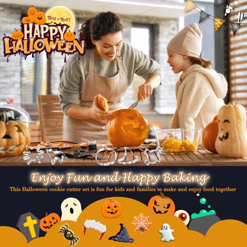 15 Pcs Halloween Cookie Cutters Stainless Steel Fall Cookie Cutter Shape Set DIY Holiday Biscuit Cutter Mold with Ghost Pumpkin and more Halloween Set for Food Party Baking Supplies Decorations - style: 15Pcs Halloween Cookie Cutters