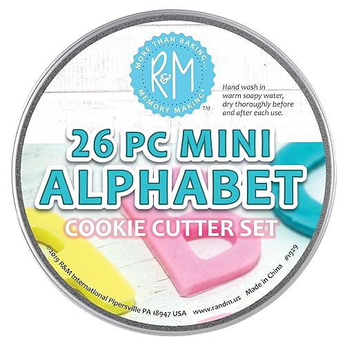 R&M Mini Alphabet 26-Piece Cookie Cutter Set – 1" A-Z Steel Letter Cutters in Storage Tin for Cookies, Crafts, & Fondant - size: 1" Size, style: Alphabet
