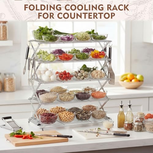Novabright 5 Tier Collapsible Cooling Rack for Baking 16" x 10" Stainless