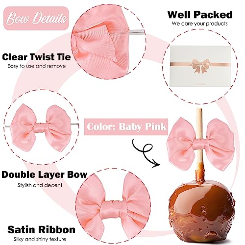 AIMUDI Pink Satin Ribbon Twist Tie Bows for Treat Bags 3.5" Baby Pink Bows for Crafts Small Pink Bows for Baby Shower Premade Bows for Cake Pops Candy Apple Wedding Favors Bridal Shower -24 Counts - color: Baby Pink