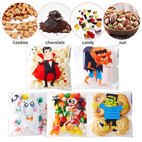 CCINEE 200pcs Halloween Treat Bags Clear Self-adhesive Candy Bags Cellophane Plastic Cookie Bags for Party Favors Halloween Decoration (Pack of 2) - size: 200 count (Pack of 2)