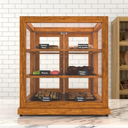KoolMore 25 in. Light Wood Countertop Upright Dry Bakery Display Case, Pastry, Cake, and Bread Display with Tempered Glass - color: Light Wood, size: 25 in.