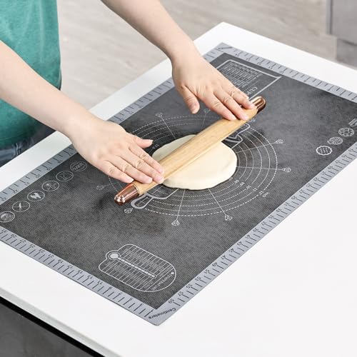 Silicone Pastry Mat Extra Large with Measurements 26''x16'' for Reusable,Non-slip Silicone Baking Mat, Counter, Dough Rolling, Oven Liner,Fondant/Pie Crust (Translucent_Grey, 16''W x 26''L) - color: Translucent _Grey