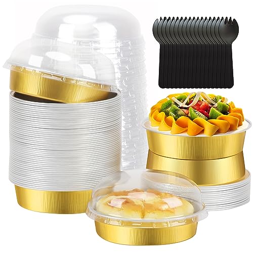 LNYZQUS 8oz Mini Pie Tins with Lids 50 Pack, 4 Inch Individual Cake Pans - color: Gold