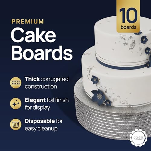 O'CREME Round Cake Drum Board Silver Wraparound 8 Inch – 10 Pack - color: Silver, size: 8"