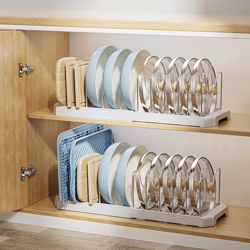 MUDEELA Pots and Pans Organizer under Cabinet, White - color: White, size: 12 Adjustable Dividers