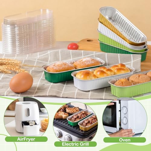 Blushtier 150 Pcs Mini Loaf Pan with Lid & Spoon, Green and Gold - color: Green and Gold