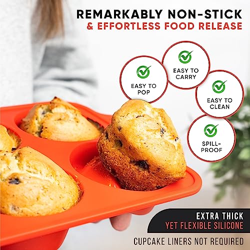 Silicone Muffin Pan, Regular Size 6 Cup Nonstick Cupcake Pan, BPA-Free - color: Red, size: Regular (6 Cups Pan)