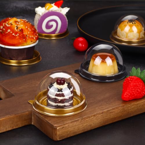 Patelai 200 Pcs Mini Plastic Cupcake Boxes with Dome Lid, Gold, Black - color: Gold, Black