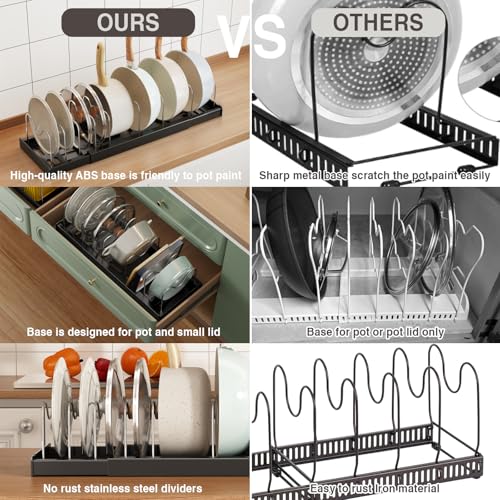 Magheo 2 Pack Expandable Food Storage Container Lid Organizers, 22" Pots and Pans Organizer Under Cabinet with 9 Adjustable Dividers Pot and Pan Lid Holders Rack Inside Cabinet(Black) - color: Black, size: (2 Pack)22.4"D x 7.9"W x 6.3"H