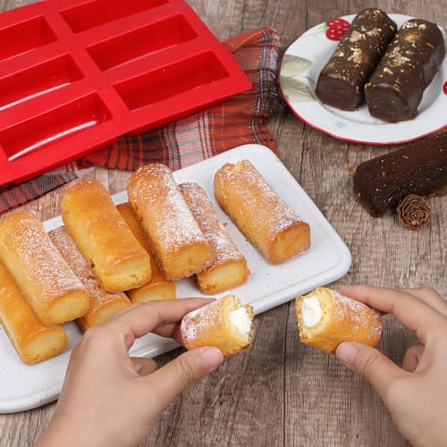 Webake Silicone Cream Canoe Pan, 9-Cavity Mini Log Cake Mold for Baking, Oblong Filled Snack Cake Mold for Mousse, Pudding and Desserts - style: Cream Canoe