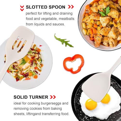 Silicone Kitchen Utensils Set of 4, Large Non-Stick Cooking Utensil Set w Wooden Handle Food Grade Heat Resistance Turner Spoon Silicone Cooking Kitchen Gadgets BPA Free for Nonstick Cookware - color: White, size: Large 4-Piece Set
