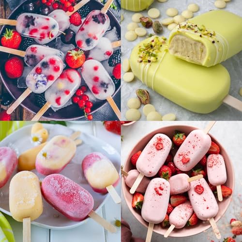 Sakolla 3 Pack Large Silicone Popsicle Molds with 150 Pcs Wooden Sticks - size: 3 Pcs Large - White (150 Sticks)