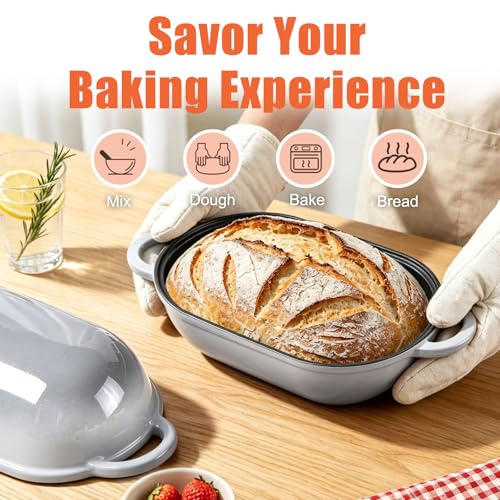 2.5 QT Enameled Cast Iron Sourdough Bread Oven, Loaf Pan with Lid - color: Light Gray, size: 2.5 QT