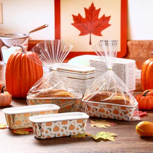 Hushee 50 Set Fall Paper Mini Loaf Pan Disposable, White Pumpkin - style: Novel
