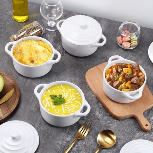 4 Pcs Mini Cocotte Set, 16 oz Individual Baking Ramekins, White