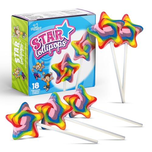 18 Pcs Individually Wrapped Rainbow Star Lollipops Swirl for Kids Goody Bag - style: Star