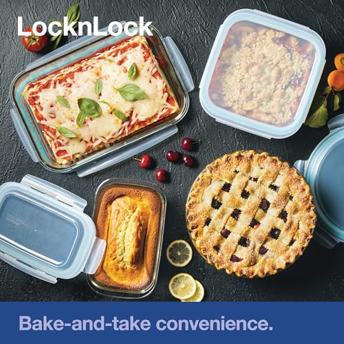 LocknLock LOCK & LOCK Purely Better Glass Round Pie Baking Dish/Food Storage Container with Lid, Clear, 9.5 Inch (Pack of 4) - style: Pie Dish (Pack of 4)