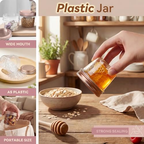 novelinks 4 oz Plastic Small Mason Jars and Small Plastic Jars with Lids - color: Rose Gold, size: 40 Pack 4 Ounce