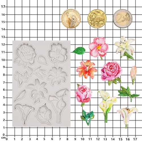 Flower Silicone Mold for Air Dry Clay Plaster Fondant Cake Deco 11-Cavity - color: Flower (Lily Peony Calla) 11-cavity #5591