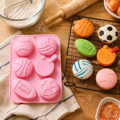 6-Cavity Soccer, Volleyball Shaped Silicone Mold for Chocolate, Candy - color: Pink-XY033