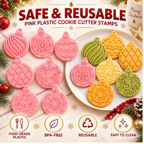 Christmas Cookie Cutter-10 Pieces Plastic Christmas Cookie Cutters and Stamps-Xmas Element Cookie Stamps,Light Bulb Shaped Biscuit Cutter Set. - style: Light bulb christmas cookie cutter