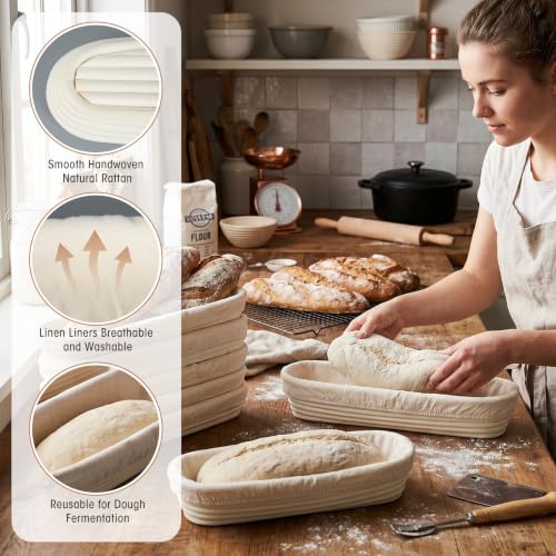 Vesici 15 Inches 10 Pack Baguette Banneton Proofing Basket with Linen Liner - size: 15 Inches