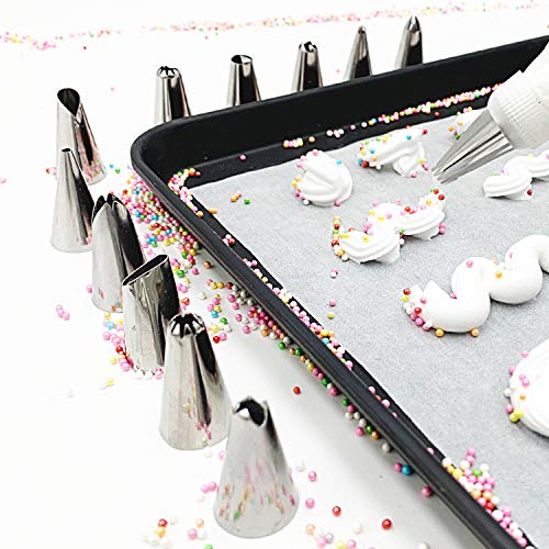 Tamodan Piping Bags and Tips, Cake Piping Bags and Tips Suitable for Beginners Included 100PCS 16 Inch Disposable Piping Bags with 12 Piping Tips Set, 2 Coupler and 1 Reusable Pastry Bags - color: 12 inch