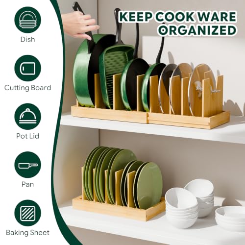 Simple Trending Bamboo Pot and Pan Organizer, Expandable Lid Holder Rack