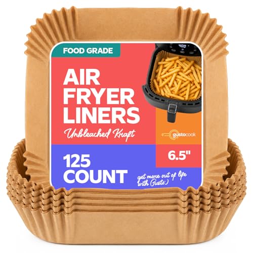 GUSTO 6.5 Inch Square Air Fryer Liners Disposable [125 Count] Fits 2-5 QT - size: 6.5 Inch